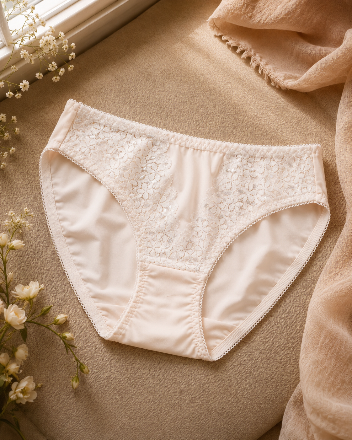 3 Pieces Floral Lace Panel Panty
